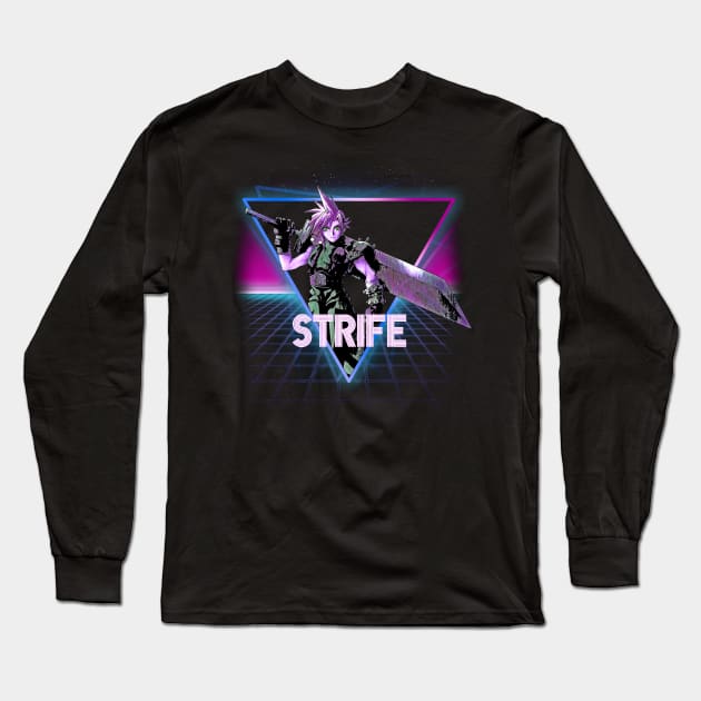 Final Fantasy VII Cloud Strife Retro 80s Neon Landscape Long Sleeve T-Shirt by Bevatron